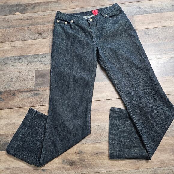 V Cristina Jeans Womens Blue High Rise Gold Metallic Straight Leg Size 12 Denim - Picture 3 of 14